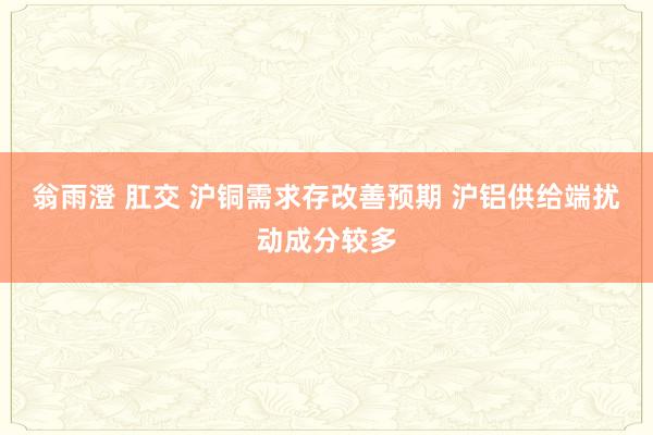 翁雨澄 肛交 沪铜需求存改善预期 沪铝供给端扰动成分较多